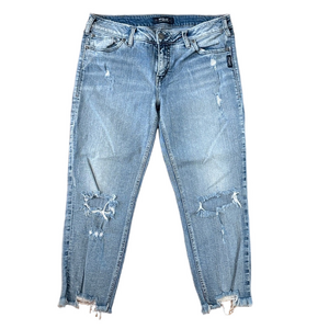 Silver Aiko Slim Crop Jeans Distressed Light Blue Cropped Denim Size 34/25